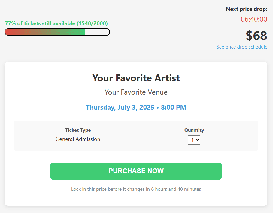 TicDown purchase page preview
